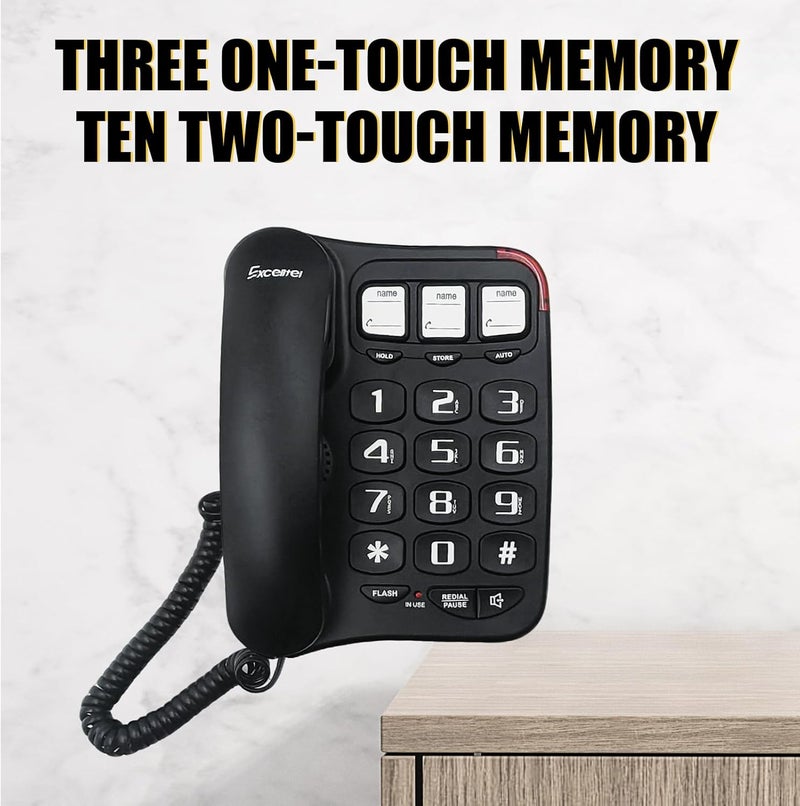Excelltel Landline Phones for Seniors, Corded Big Button Phone with Photo Speed Dial, Volume Control, Speakerphone, Flash Alert, Easy-to-Use Desk Telephone for Elderly and Home Use (EX-LD-230-BL) - Image 3